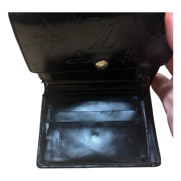 Louis Vuitton Paris Black Patent Monogram Trifold Wallet